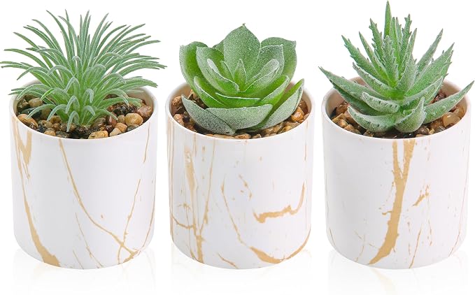 Der Rose 3 Pack Small Fake Plants Succulents Plants Artificial in Pots for Home Office Desk Decor for Women