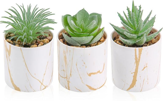 Der Rose 3 Pack Small Fake Plants Succulents Plants Artificial in Pots for Home Office Desk Decor for Women