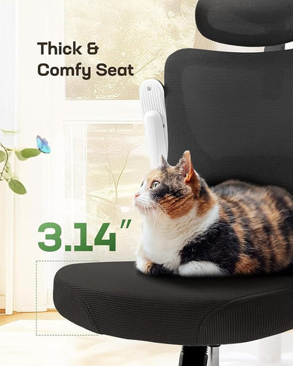Marsail Ergonomic Office Chair with 3D Armrests, Pack of 5 | Office Desk Chair with High Back Mesh, Adjustable Lumbar Support, Rolling Work Swivel Task Chairs with Wheel, Headrest, home
