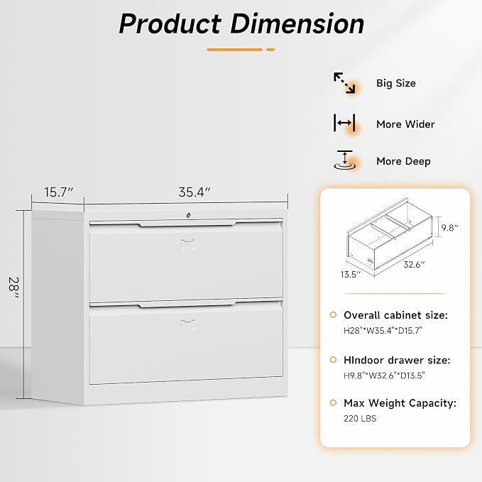 Bestoo 2 Drawer File Cabinet with Lock, Metal Lateral Filing Cabinet, File Cabinets for Home Office, Office Cabinet for Hanging Files Letter/Legal/F4/A4 Size