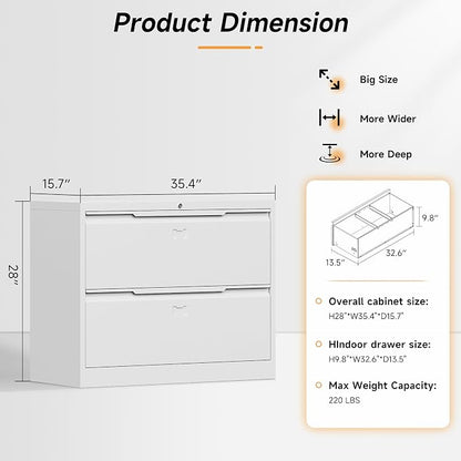 Bestoo 2 Drawer File Cabinet with Lock, Metal Lateral Filing Cabinet, File Cabinets for Home Office, Office Cabinet for Hanging Files Letter/Legal/F4/A4 Size