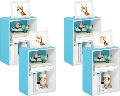 Furinno Luder Bookcase/Book/Storage, 2-Tier, Light Blue/White (Pack of 4)