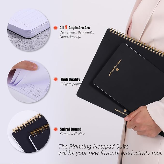 Weekly Productivity Planner & Daily To Do List Notebook Suite for Work Organization - Dashboard Desk Pad Tracks Your Tasks, Clients, Projects - Perfect Hourly Planning for Everyday-2 Pack