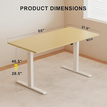 WALKINGDESK 55x28 Inches Whole Piece Electric Standing Desk, Seamless One Piece Height Adjustable Sit to Stand up Desk for Home Office, Ergonomic Computer Workstation, Oak