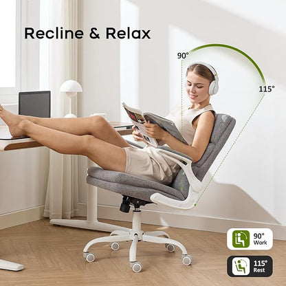amseatec Office Chair Adjustable Desk Chair Mid Back Executive Comfortable Fabric Ergonomic Back Support Home Computer Chair with Padded Flip-up Armrest Swivel Wheels (Cement Gray)