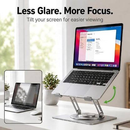 Uncaged Ergonomics Swivel Laptop Stand for Desk, Adjustable Computer iPad Stand for Desk w/ 360 Rotation, Portable Laptop Holder for Home Office Ergonomic Supplies (Arctic Silver)
