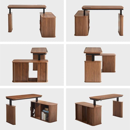 L Shaped Standing Desk with Storage, 47" Electric Desk Height Adjustable Executive Desk with Drawers, Sliding Door Wood Desk Office Sit Stand up Desk for Work, Study, Writing, Walnut
