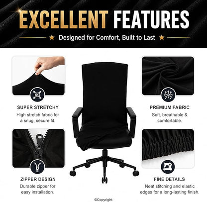 DIVA EN CAMINO DEC Water Resistant Office Chair Cover with Zipper, Stretch Slipcover for High Back Chair, Black