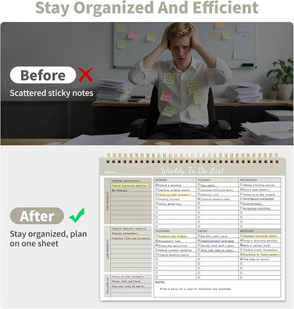 104 Pgs Weekly To Do List Notepad, 52 Duplex-Printed Undated Sheets 100 GSM（8.5"×11") Weekly Desk Planner For Work Home School Office Desk Accessories Supplies & Goal Setting Tasks - Beige