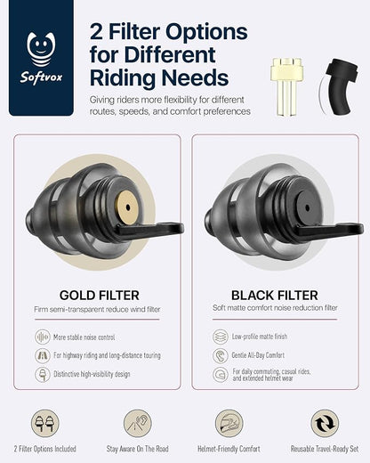Motorcycle Ear Plugs for Wind Noise Reduction, 2 Filter Options Reusable Motorcycle Accessories, Soft Comfortable Hearing Protection Earplugs for Motorbike, Touring, Racing, Riding - 25dB Biker Gifts
