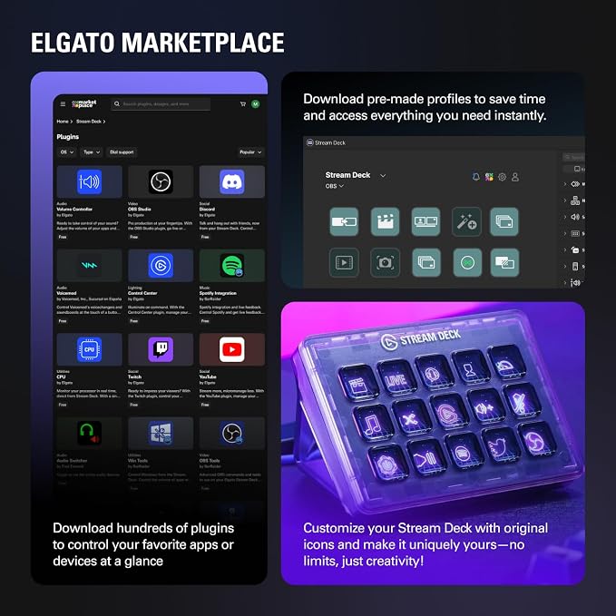 Elgato Stream Deck + White, Audio Mixer and Studio Controller | LCD keys, dials and touch strip, Compatible with Zoom, Teams, Office apps, Unlocks Wave Link mixing, Works Mac and PC
