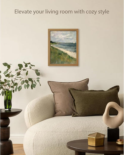 CXQILVER Framed Vintage Coastal Wall Art, Rustic Beach Seascape Sailboats Canvas Wall Decor Ocean Landscape Painting Picture for Coastal Cottage Living Room Bedroom Bathroom Decor 8x10 Inch