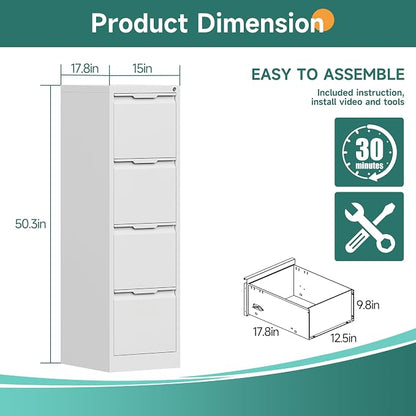4 Drawer File Cabinet with Lock, 17.8" D Small Filing Cabinet for Home Office, Metal Vertical File Cabinets, Deep File Cabinets for Legal/Letter Size File, Easy Assembly