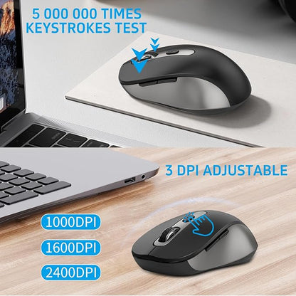 Wireless Mouse and Keyboard Combo, Full-Size Computer Keyboard with Calculator Button, 2400 Dpi Ergonomic Mouse, Ultra-Thin Cordless USB Keyboard and Mouse Set for Laptop Windows Mac - Grey
