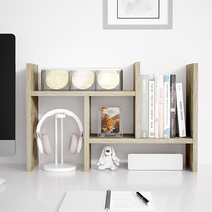 Jerry & Maggie Desktop Organizer Office Storage Rack Adjustable Wood Display Shelf Free Style Double H, Multi-Functional Mini Bookshelf for Desk Natural Stand (Gray Oak/2 Pack)