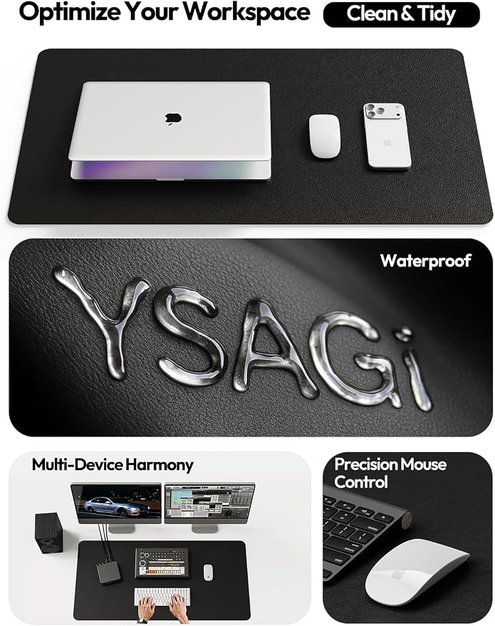 YSAGi Leather Desk Protector, Office Mat, Large Mouse Mat, Non-Slip PU Leather Blotter, Laptop Desk Mat, Waterproof Writing Pad for Office and Home(Black, 42" x 17.2")