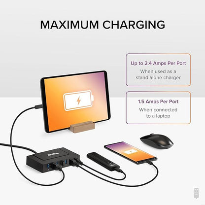 Plugable 7-in-1 USB Powered Hub for Laptops with USB-C or USB 3.0 - Power Station for Multiple Devices and Data Transfer with a 60W Power Adapter, Driverless