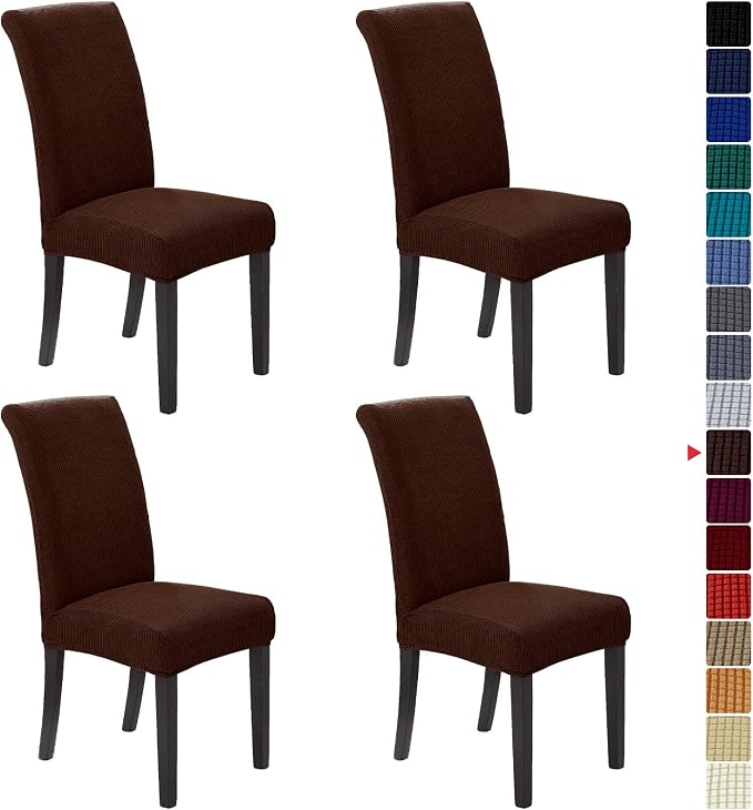 Stretch Chair Covers for Dining Room Set of 4, Removable Washable Dining Room Chair Covers, Dining Chair Slipcovers Seat Protector, Great Home Decor and Banquet Upholstery (Chocolate, 4 Pack)