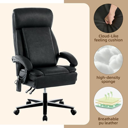 DYHOME Executive Office Chair with Footrest, Ergonomic Computer Desk Chairs,Mid-Tall Back Leather Office Chair,Lumbar Support Swivel Chair with Rocking Function,Black