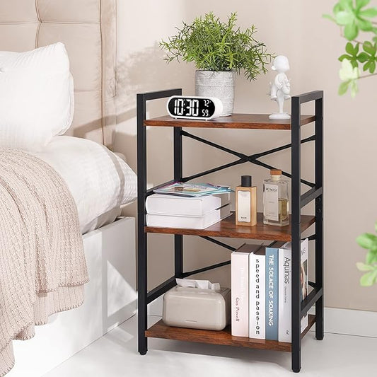 Yoobure Bookshelf Small Book Shelf, Solid Industrial 3 Tier Shelf Bookcase, Short Book Case for Bedroom, Living Room, Office Home, Small Spaces, Easy Assembly Berry Brown