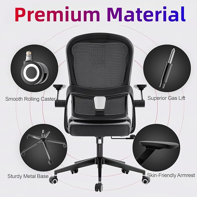 Ergonomic Office Chair - 350LB Comfy Desk Chairs with Adjustable Lumbar Back and Support, Mesh Computer Chairs with Wheels and Arms for Home Office, Study