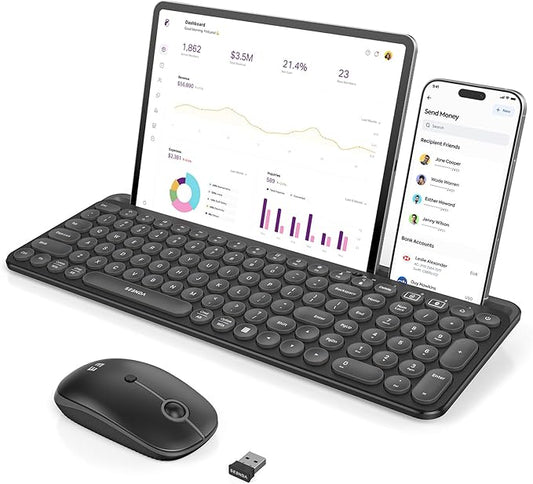 seenda Bluetooth Keyboard and Mouse for iPad, CTU-301 Wireless Multi-Device Connection Bluetooth+2.4G Keyboard Mouse Combo with Tablet Holder for iPad/MacBook/Windows, iOS/Android/Phone, Black