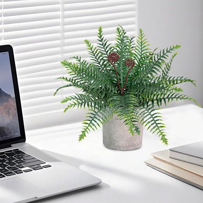 Artificial Boston Fern Potted Plants, 2 Pcs 15'' Fake Greenery Shrubs Plants in Pot for Home Office Living Room Desk Shelf Indoor