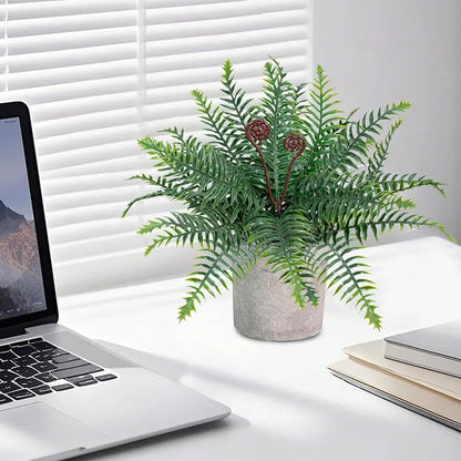Artificial Boston Fern Potted Plants 15'' Fake Greenery Shrubs Plants in Pot for Home Office Living Room Desk Shelf Inddor and Outdoor Decoration