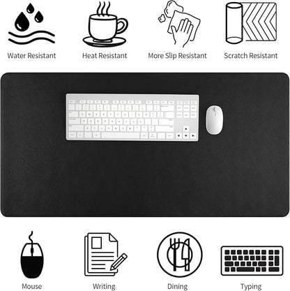Bloss Desk Mat with Stitched Edges, Leather Large Mouse Pad, Non-Slip Desk Protector Mat, Desk Blotter, Waterproof Desk Pad for Office Home Decor/Black(31.5×15.7 Inches)