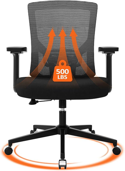 500 lbs Big and Tall Office Chair, Heavy Duty Mesh Desk Chairs with Comfort Spring-Supported Extra-Wide Seat Cushion, 3D Armrests, Ergonomic Breathable Computer Chair for Heavy People