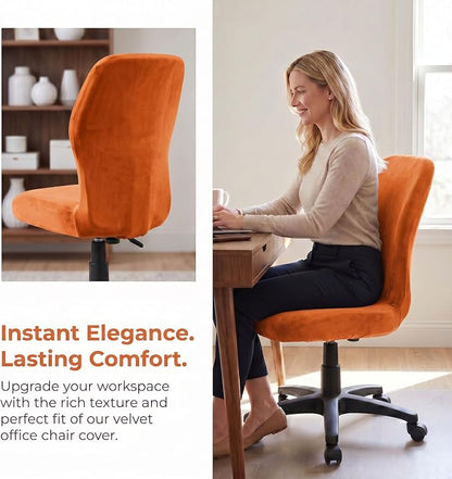 Deisy Dee Velvet Stretch Armless Office Chair Covers - Colorful Stretch Slipcover for Desk Chairs (Orange)