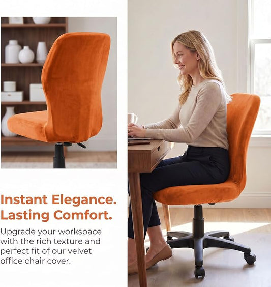 Deisy Dee Velvet Stretch Armless Office Chair Covers - Colorful Stretch Slipcover for Desk Chairs (Orange)