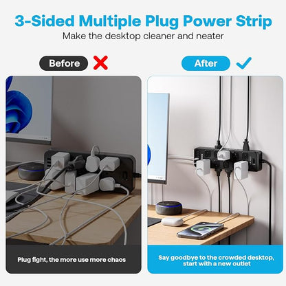 20AC Power Strip with USB Ports, Heavy Duty Surge Protector Power Strip 15 Amp, 6Ft Extension Cord with Multiple Outlets