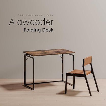 alawooder Folding Desk - 39.4” Wood Top Foldable Desk for Small Spaces | No Assembly Required Compact Desk for Home Office, Writing, and Study