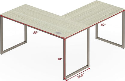 SHW Mission 55 x 60 Inches L-Shape Home Office Computer Desk, Maple