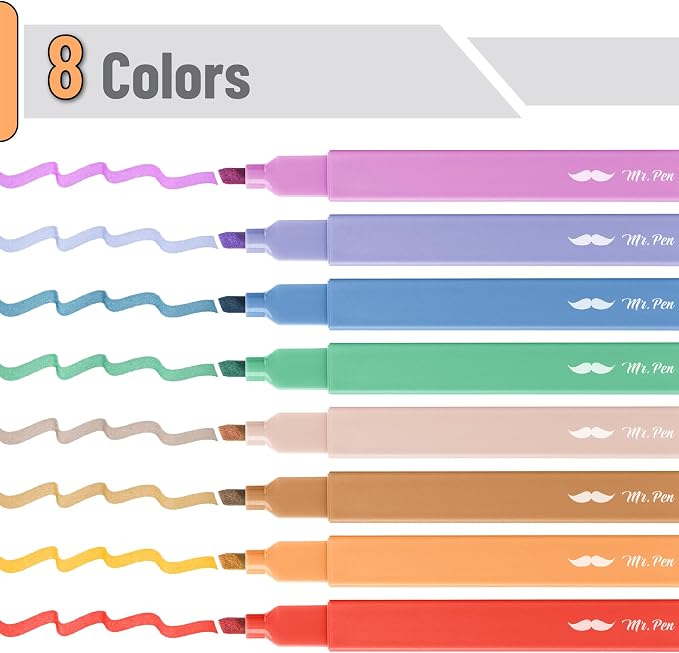 Mr. Pen- Aesthetic Highlighters No Bleed, 8 Pack, Rainbow Rangers | Chisel Tip, Cute Highlighters Assorted Colors for Journaling, Highlighting, Underlining, Fast Dry, Back to School Supplies