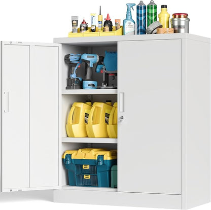 BESFUR Metal Storage Cabinet with Lock and 2 Adjustable Shelves, 36" H Lockable Storage Cabinet for Home, Office, Garage, Utility Room and Basement(White)
