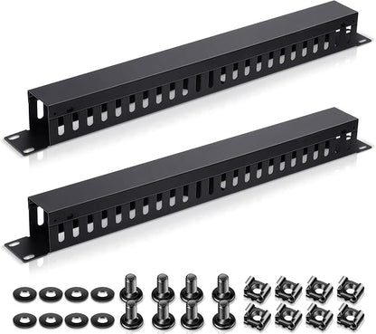Leinuosen 2 Pack 1U 19'' Cable Manager 24 Slot Horizontal Rack Mount Wire Management Server Rack Cable Management Metal Finger Duct Wire Organizer with Cover and Mounting Screws for Network Cabinet
