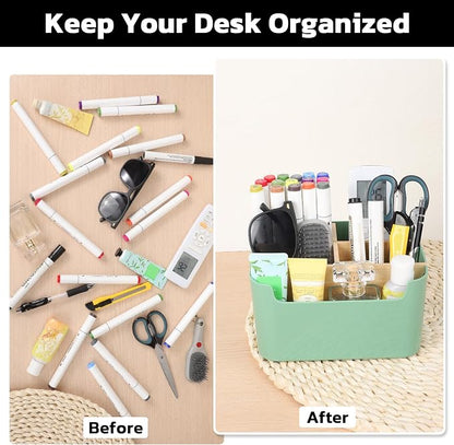 Segarty Green Remote Control Holder, Detachable Divided Bamboo Desk Organizer Caddy, Desktop Storage Box Pencil Pen Holder for Office Supplies Bedside Table Organizers