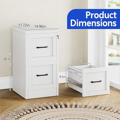 Small Metal 2-Drawer File Cabinet, Under-Desk Filing Cabinet, White | Locking, Adjustable Hanging Rail, Fit A4, FC, Letter, Hanging File Folders for Home Office Storage Organization, 1PS