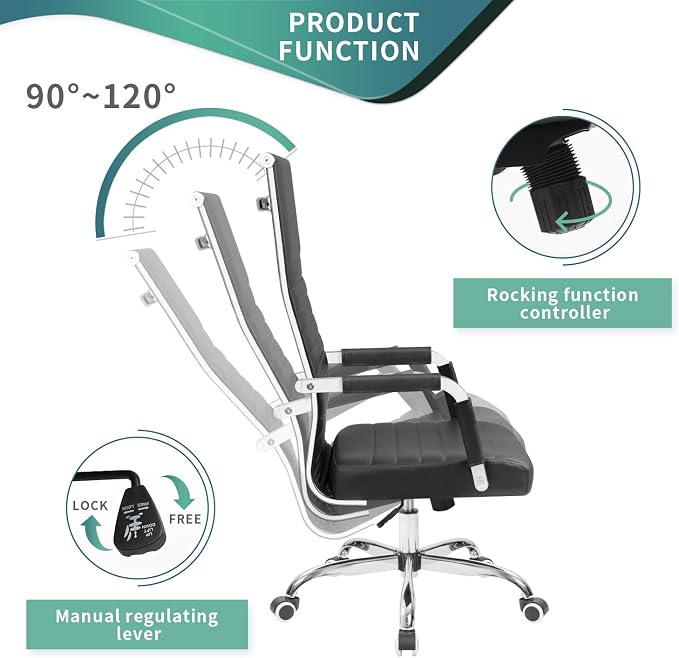 Tuoze Office Chair High Back Leather Desk Chair Modern Executive Ribbed Chairs Height Adjustable Conference Task Chair with Arms (Black)