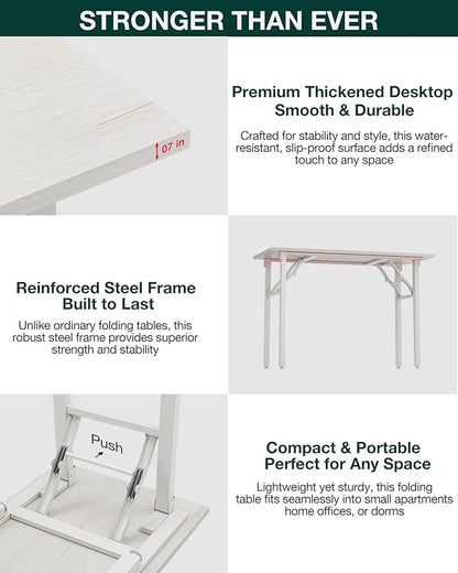 Frylr Small Folding Computer Desk – Portable 43.3 Inch Foldable Laptop Table, Collapsible and Compact for Easy and Fast Setup, Lightweight for Small Spaces, Home Craft and Study Use, White Ash