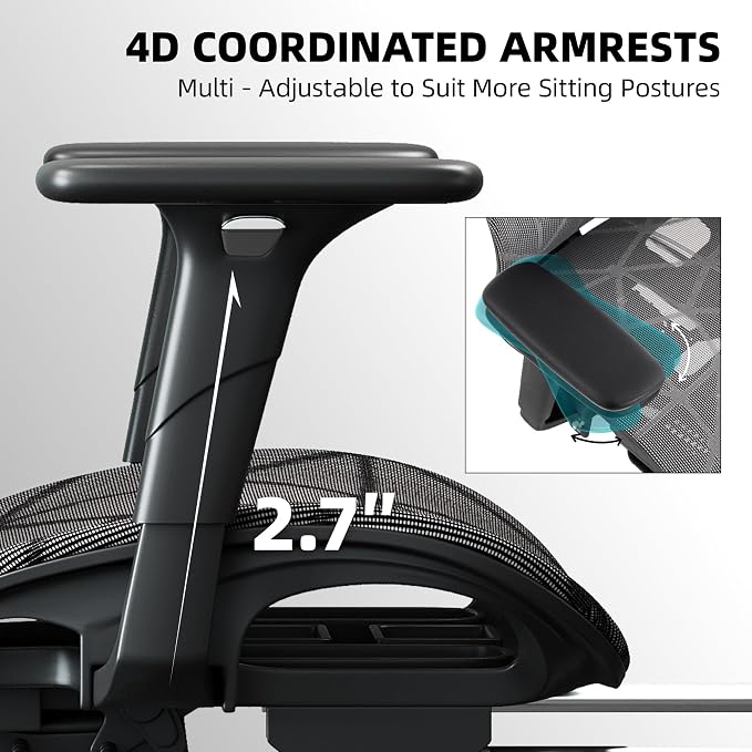 Office Chair with 3D Adjustable Lumbar Support,Ergonomic Computer Chair,Adjustable Headrest and Armrests, 400lbs Capacity,Tilt-Swivel,Premium Mesh Desk Chair for Office,Home & Gaming (Dark Gray)