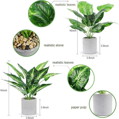 2pcs Fake Plants Medium Artificial Tropical Plants Indoor for Home Bathroom Bedroom Kitchen Office Desk Decor