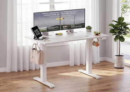 YDN Electric Standing Desk Adjustable Height, 55 x 24 Inches Sit Stand up Desk with Memory Presets & Cable Management, Home Office Desk for Office & Computer Workstation, White Frame/White Top
