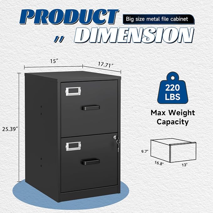 Fesbos 2 Drawers File Cabinet Metal Vertical Filing Cabinets Metal Lockable Storage Cabinets with Lock for Home Office to Hanging Files