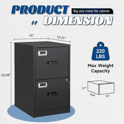 Fesbos 2 Drawers File Cabinet Metal Vertical Filing Cabinets Metal Lockable Storage Cabinets with Lock for Home Office to Hanging Files