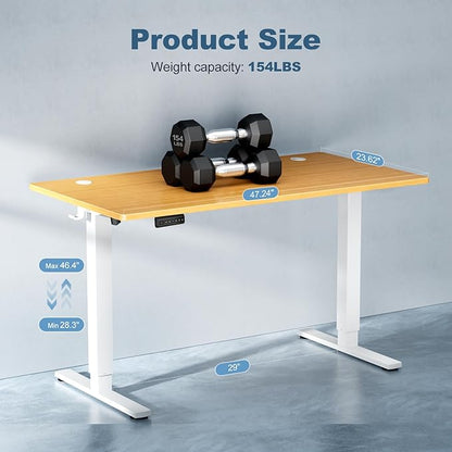 DUMOS 48 Inch Electric Standing Desk Height Adjustable, Sit to Stand Up Computer Workstations Work PC Table Home Office Study Writing Gaming Desks with Memory Presets for Walking Pad, Bedroom, Oak