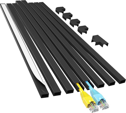 Yecaye Cord Hider, 113in Black Cord Covers for Wires on Wall, One-Cord Cord Organizer, Easy Install Cable Management Kit, Cable Cover Home Office, W0.59in H0.4in, Black