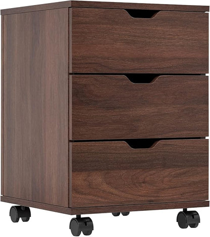 Farini Wood File Cabinet for Home Office,Under Desk 3 Drawer Mobile File Cabinet(Black,(Brown,Non-Assembled)